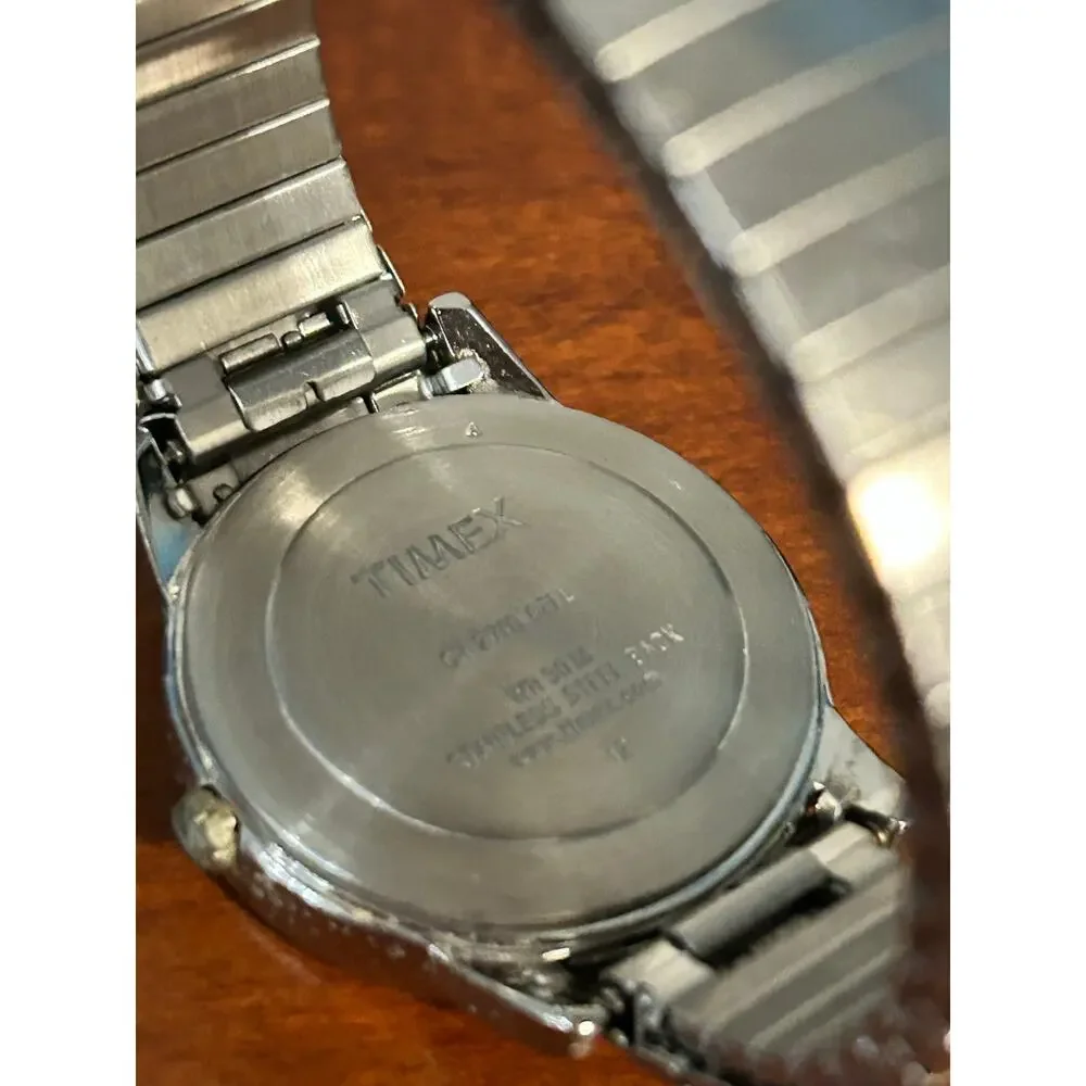 Timex Easy Reader Watch Silver Tone Expansion Band Military 24-Hour White Dial